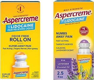 Aspercreme Lidocaine Pain Relief Liquid with No-Mess Roll-On Applicator, Max-Strength 4% Lidocaine Numbs Away Nerve Pain, Original & Essential Oil Lavender Scents 2.5 FL oz, 2 Pack