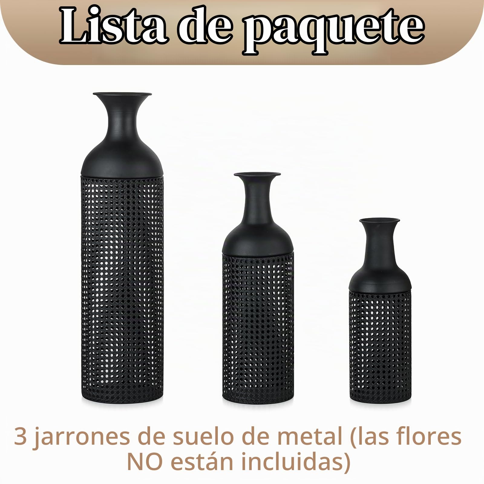 Sziqiqi Jarron de Suelo Altos Negro: Jarrón Grande para Suelo para Salón 68/51/41cm - Set de 3 Metal Florero Alto para Suelo - Jarrones Modernos con Textura de Panal para Dormitorio Cocina | Tapas gruesas, estables, extraíbles, 68/51/41 cm, modernas, para