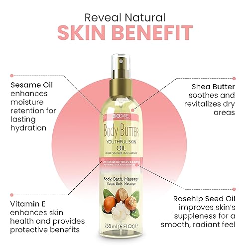 Miniatura 8 de Body Butter Aceite para piel juvenil con manteca de cacao y manteca de karité infundido con vitamina E, 6 onzas