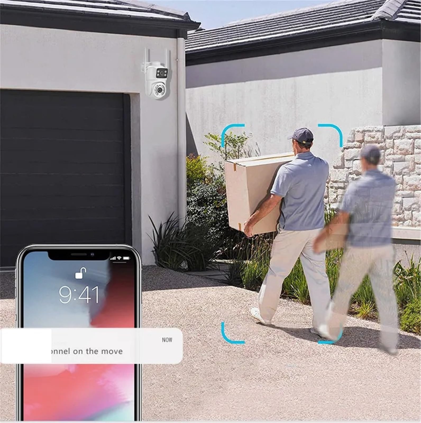 Telecamera di sorveglianza Esterna Wireless PTZ con Doppio Schermo e Doppio Obiettivo da 4 MP, rilevamento Automatico dell'uomo e Wi-Fi(No Card)