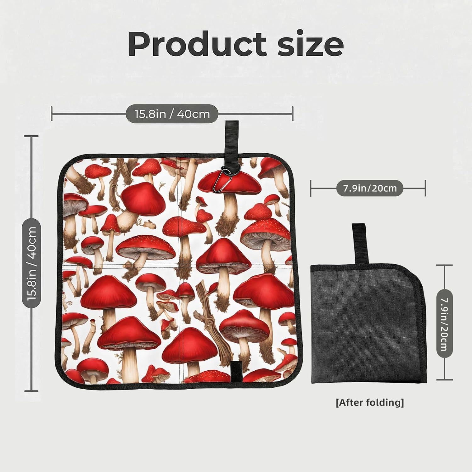 (Red White Mushroom) Sitting Pad Foldable Seat Cushion Lightweight Camping Seat Mat with Hook for Outdoor Hiking Picnic Camping
