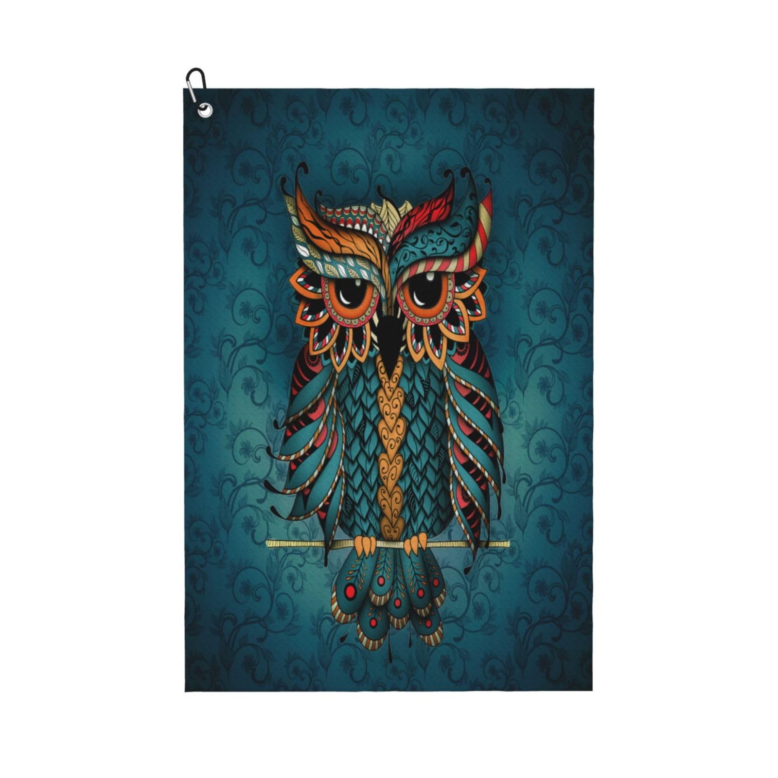 AOOEDM Owl in Blue Print Golf Towel with Carabiner Clip Absorbent Microfiber Golf Towel for Cleaning Golf Ball Club Putter Iron for Golf Bag Trolly Belt Loop 16" X 24"