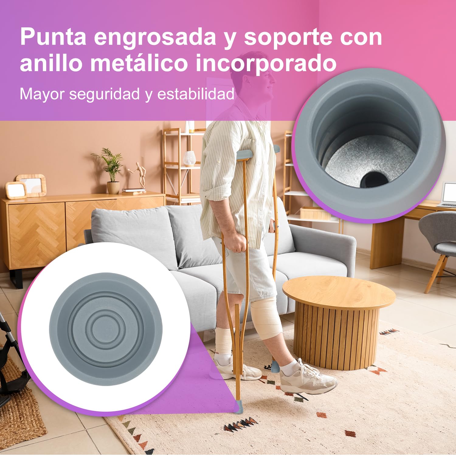 supregear Almohadillas Empuñaduras y Puntas para Muletas, Cubierta de Mango y Almohadilla de Pie, Se Adapta a Muletas de Aluminio Estándar, 6 Piezas, Gris