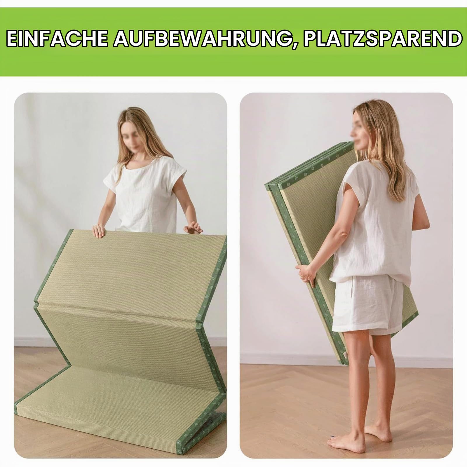 Japanische Traditionelle Tatami Matratze mit Natürlichem Grünen Rushgras, 4-Fach Tragbarer Futon, Bequemer und Atmungsaktiver Stoff für Bett/Meditation/Yoga/Zen(Size:100x200x3.5cm)