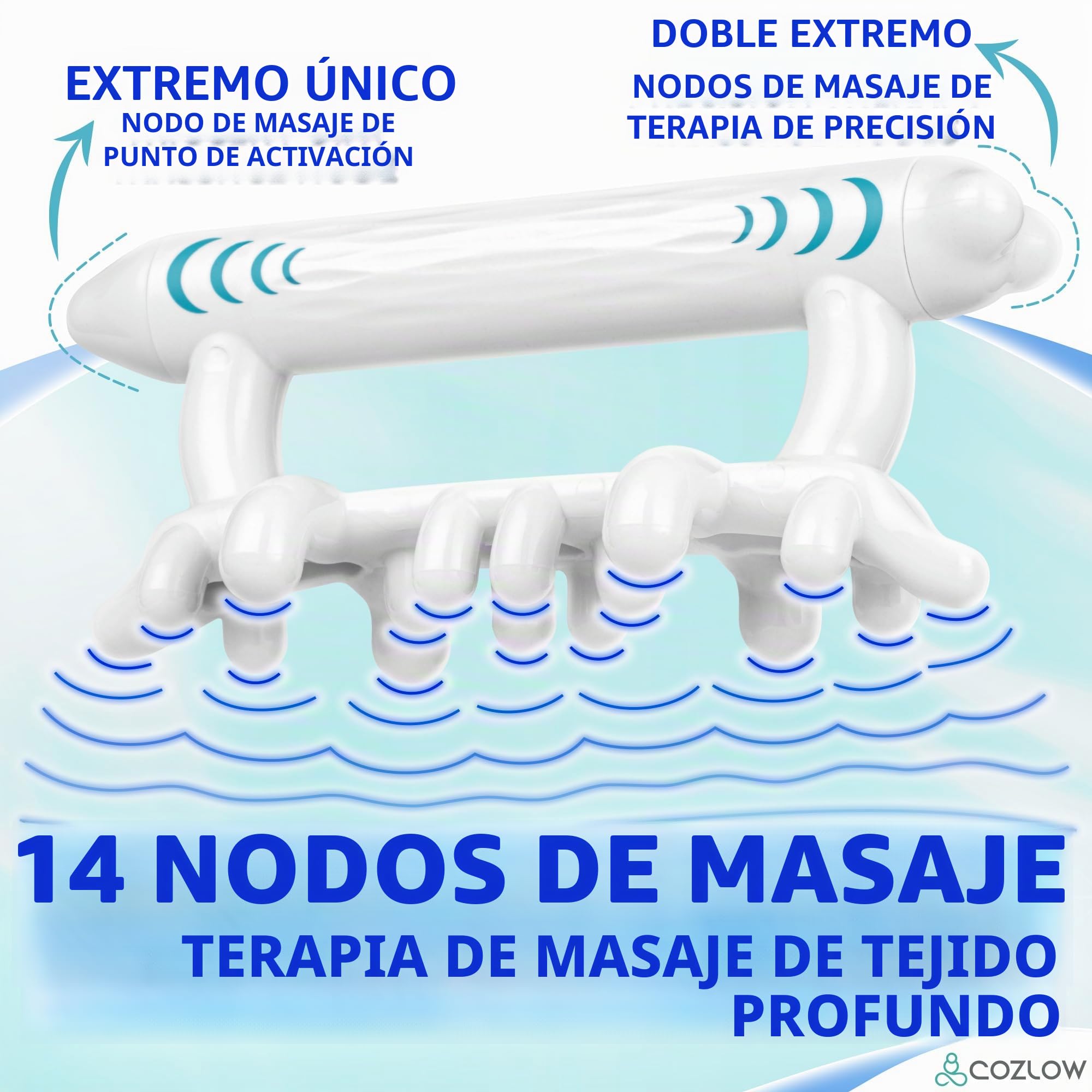 Masajeador de fascia (18,3 cm de largo, azul) masajeador de fascia de tejido profundo para aliviar el dolor en el cuerpo, cuello, espalda baja, hombros, rodillas, músculos del tobillo