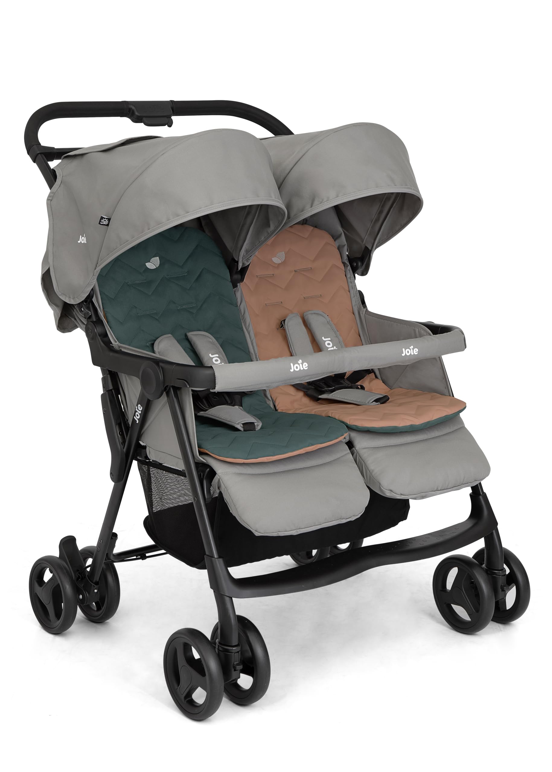 Joie Aire Twin Lightweight Double Stroller, Suitable from Birth to 15 kg, Independent Forward Facing Seats, SoftTouch 5-Point Harness, Lie-Flat Recline, UPF 50+ Canopies, All-Wheel Suspension, Reversible Seat Liners, Quick One-Handed Fold
