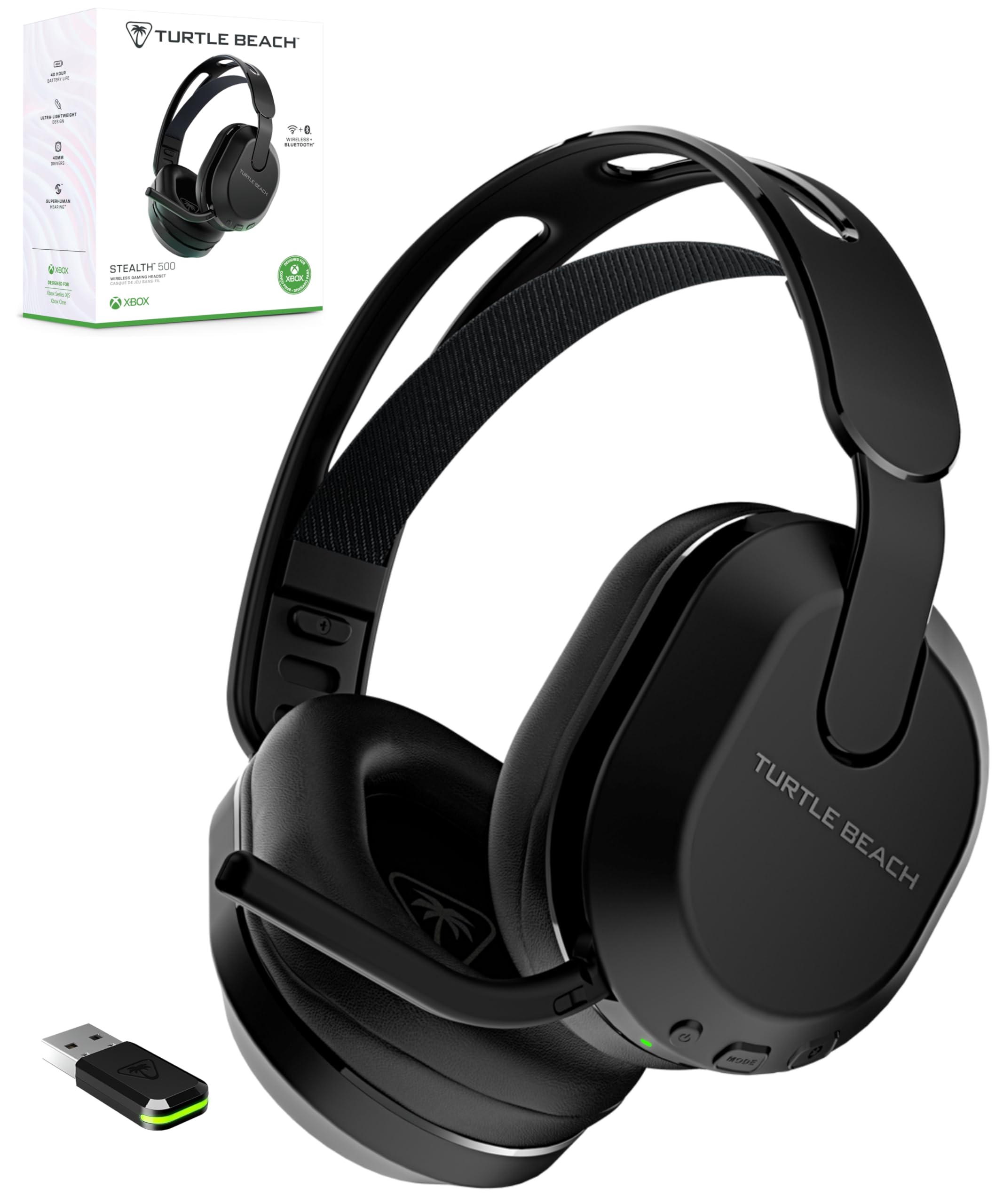 【APEX ALGSスポンサード】TURTLE BEACH ゲーミングヘッドセット Stealth 500 XB マルチプラットフォーム ブラック ワイヤレス 2.4GHz/Bluetooth 超軽量 233g ヘッドホン マイク付き Xbox公認 PC 携帯型ゲーム機 スマホ Steam Deck 対応 40時間持続 跳ね上げ式ミュート EQ設定 アプリ対応【メーカー保証2年】