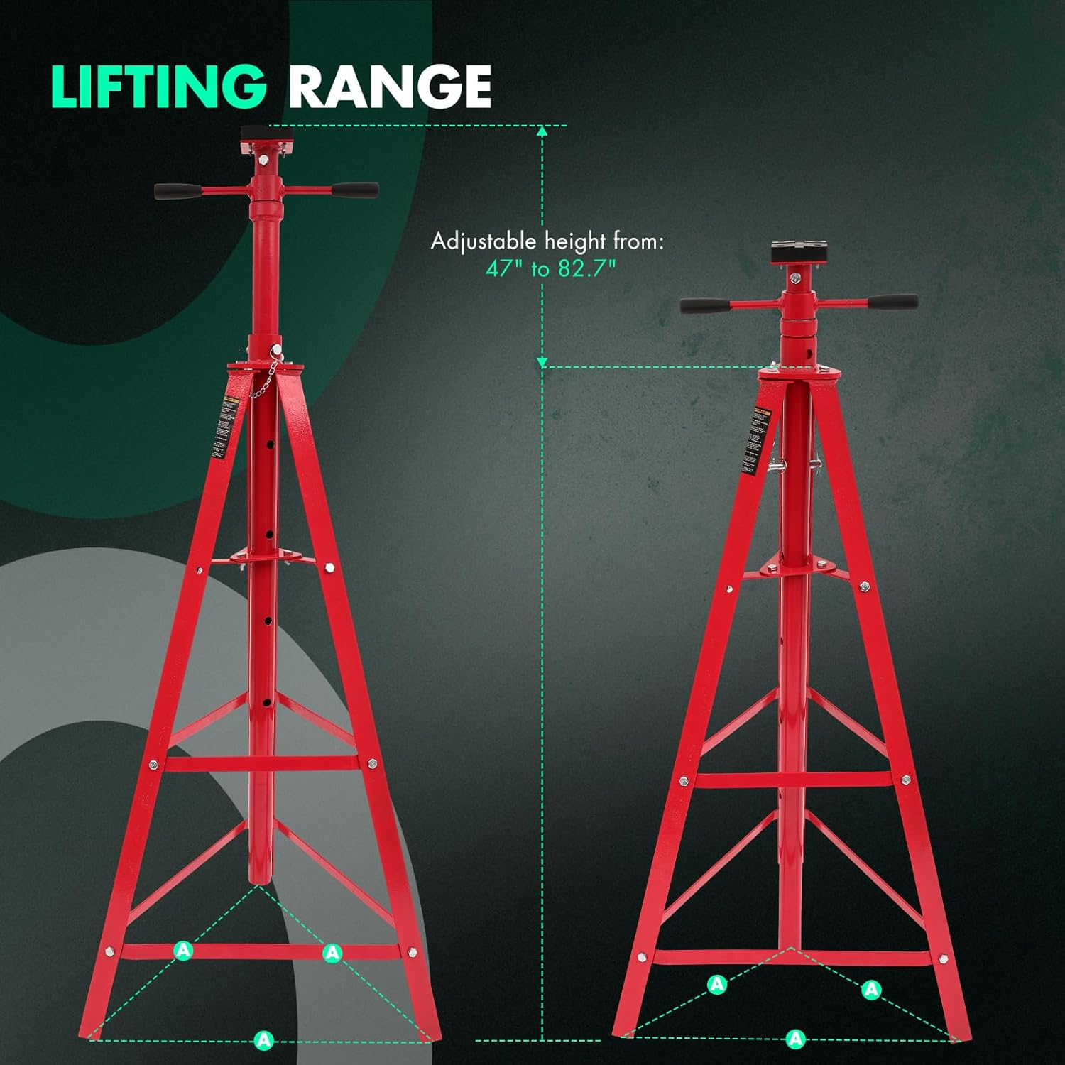 Under Hoist Tripod Stand 4000 LBS /2 Ton Capacity Lift Stand for Garages, Repair Shops, and DIY, Lift Range 47" to 82.7", Heavy Duty Steel, Red