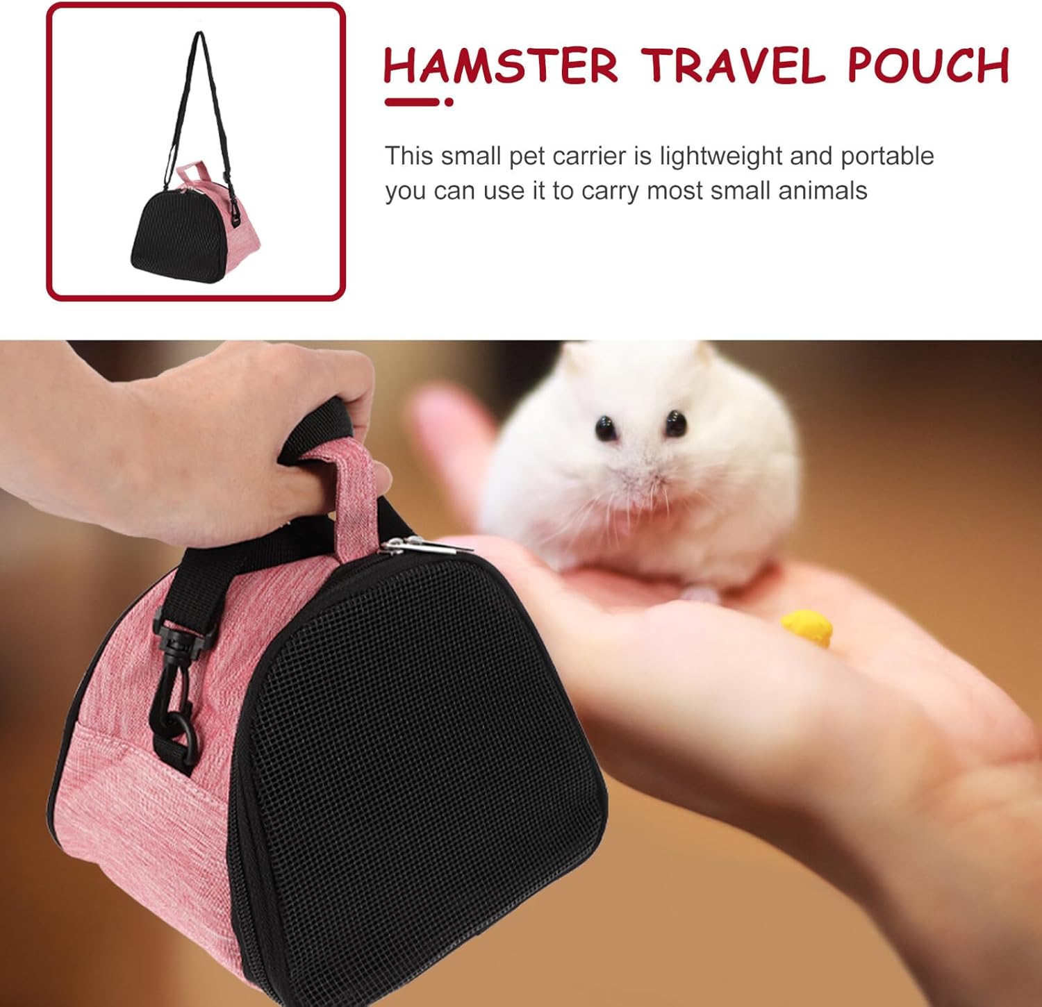 Hamster Travel Pouch Pet Carrier Large Breathable Rat Carrying Bag Adjustable Shoulder Strap Portable Small Animal Carrier for Guinea Pigs and Hedgehogs