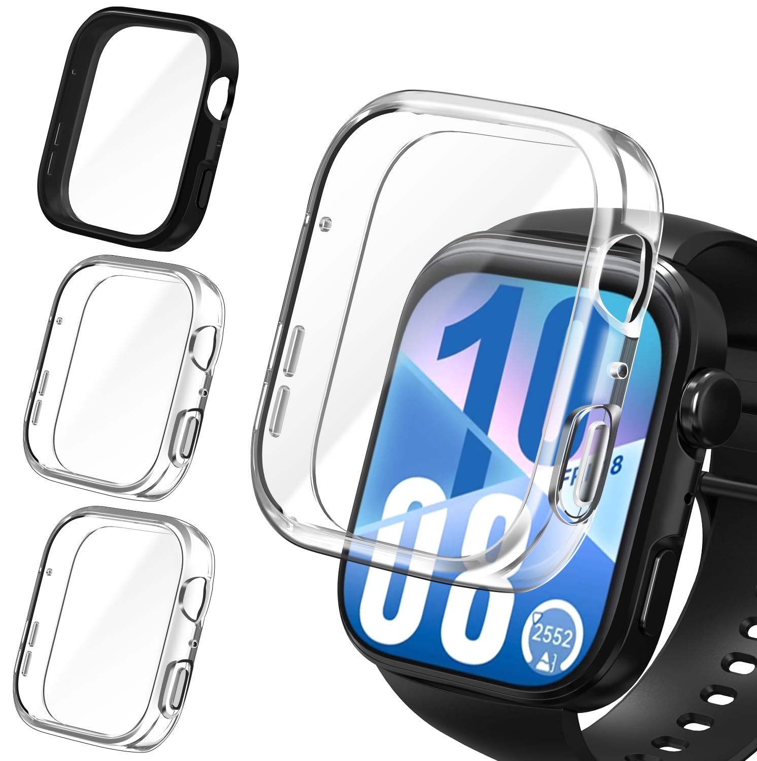 ivoler 3 sztuki etui z folią ochronną do Huawei Watch Fit 4, pełne pokrycie, odporne na uderzenia i zarysowania, ultracienkie, miękkie etui ochronne z termoplastycznego poliuretanu (TPU), 2