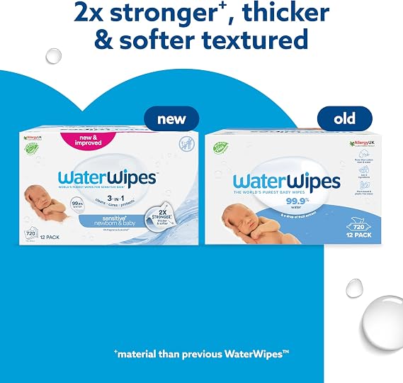 WaterWipes 720 Leaf Baby Wet Wipes (12 x 60 Pieces) for Newborn & Sensitive Skin, Plant Based