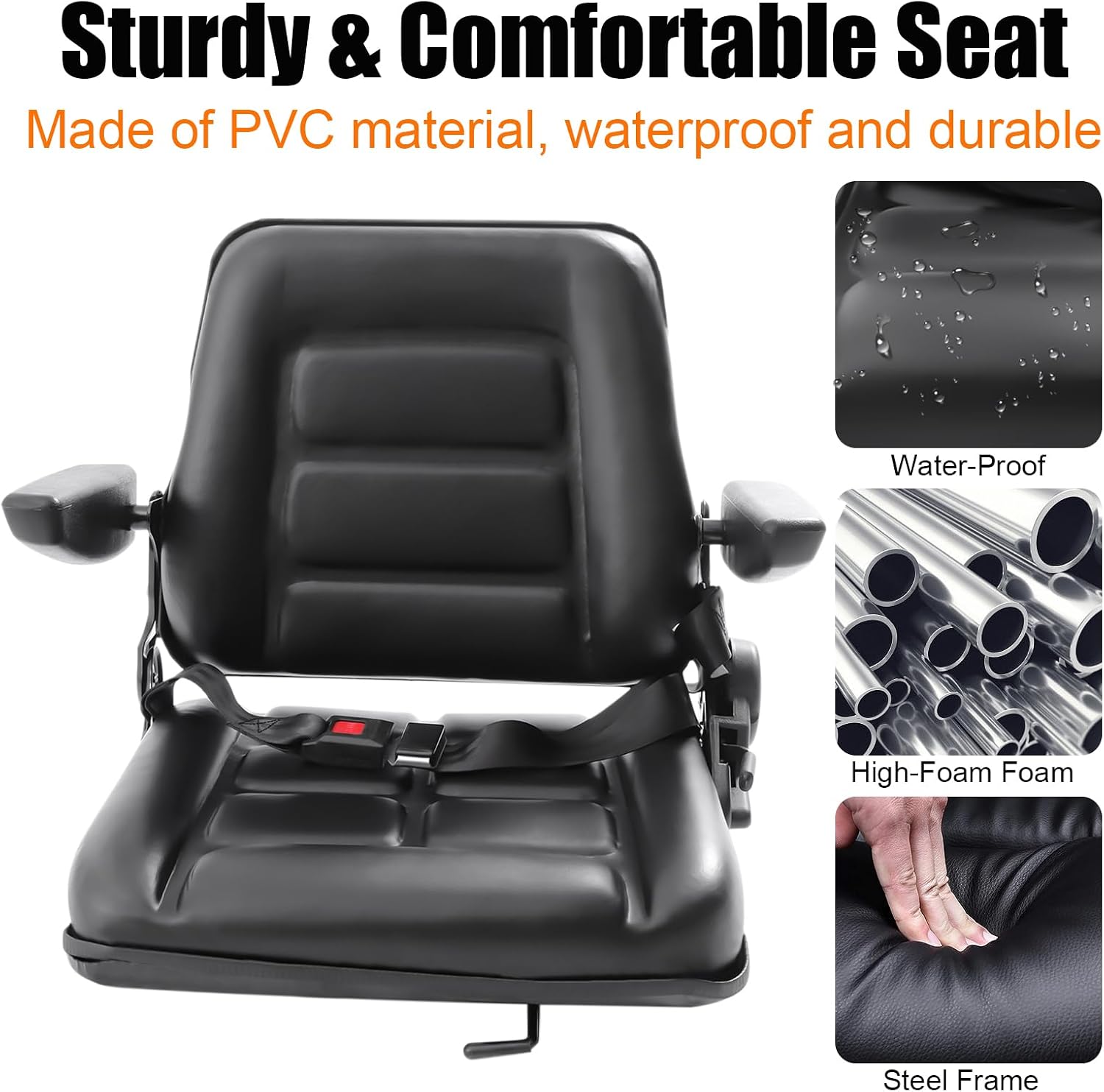 Universal Fold Down Forklift Seat, Forklift Seat with Adjustable Angle Back,Armrest & Safety Belt for Tractor,Excavator Skid Loader Backhoe Dozer Telehandler