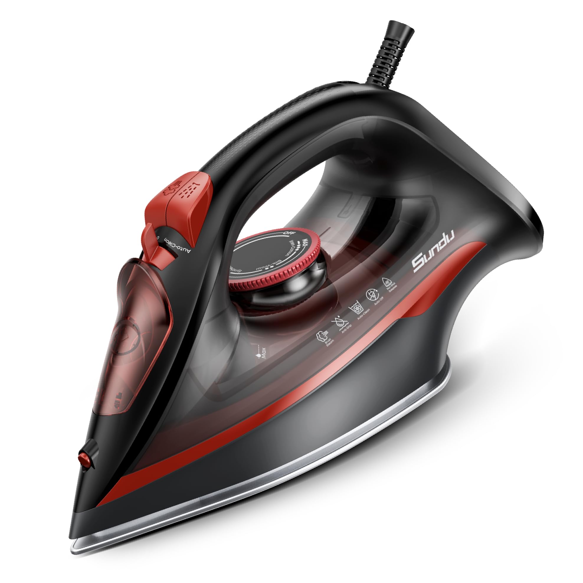 Plancha de vapor para ropa con ráfaga de vapor de 1500 W, suela de cerámica antiadherente, apagado automático, vapor a prueba de fugas, botón de limpieza automática y tanque de agua de 12 31 oz para planchar la ropa