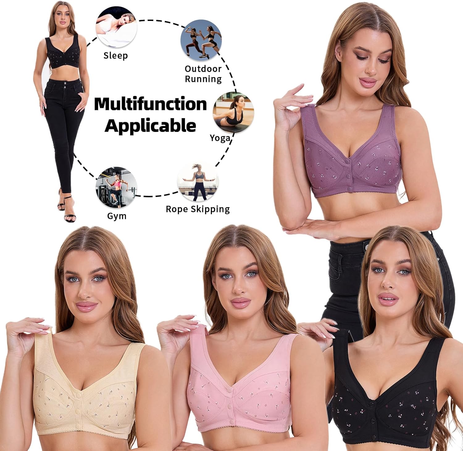 Daisy Bras for Women, Front Closure Bras Plus Size Push Up Comfortable No Underwire Seniors Full Coverage Cotton Bra - Image 5