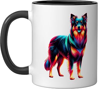 Paint Art Australian Kelpie Sheepdog Ceramic Mug, Black/White