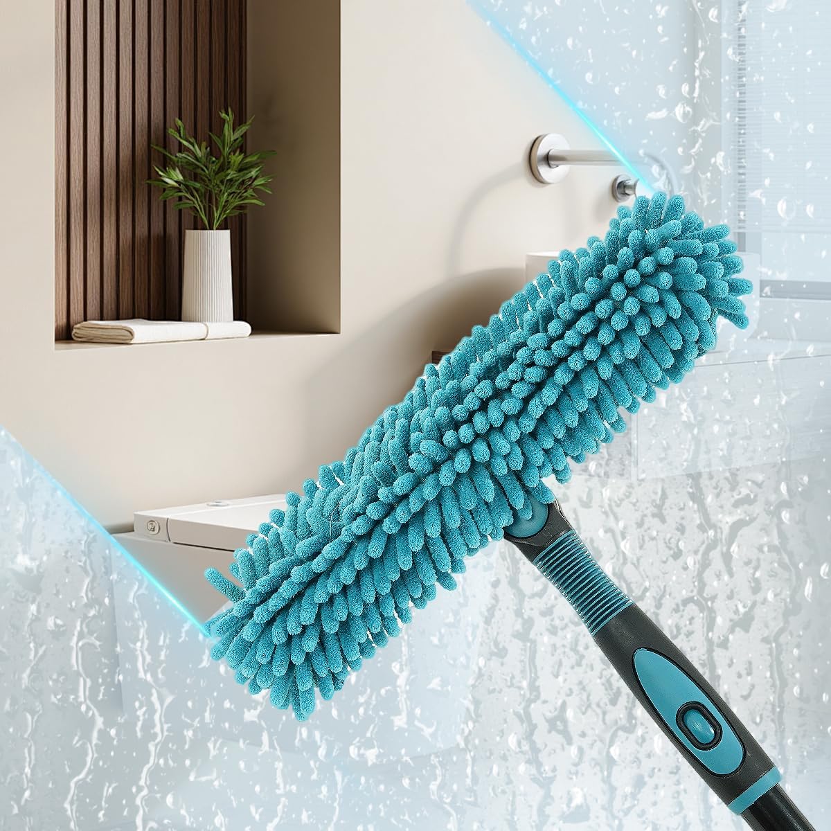 AIDELY 62" Window Squeegee, 2 in 1 Window Cleaning Tool with Telescopic Pole, Rotatable and Bendable Head for High Windows Indoor Outdoor, Includes 2 Blades & 2 Pads (Microfiber+Pads) thumbnail