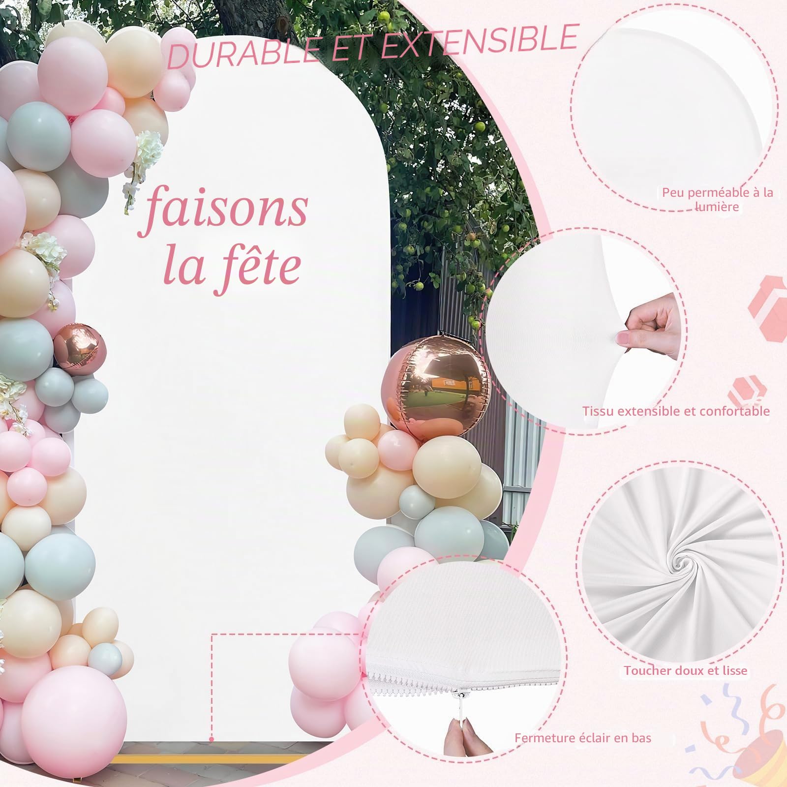 Housse d'arche de Mariage Toile de Fond en élasthanne Convient pour Support d'arc Décoration de Mariage fête de Ballon Blanc (80 x 180 cm)