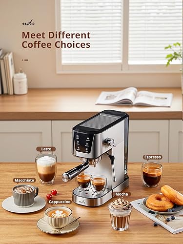 Miniatura 7 de UDI Máquinas de café expreso con pantalla táctil LED, cafetera espresso de 20 bar para lattes, capuchinos, americano, máquina compacta de café con