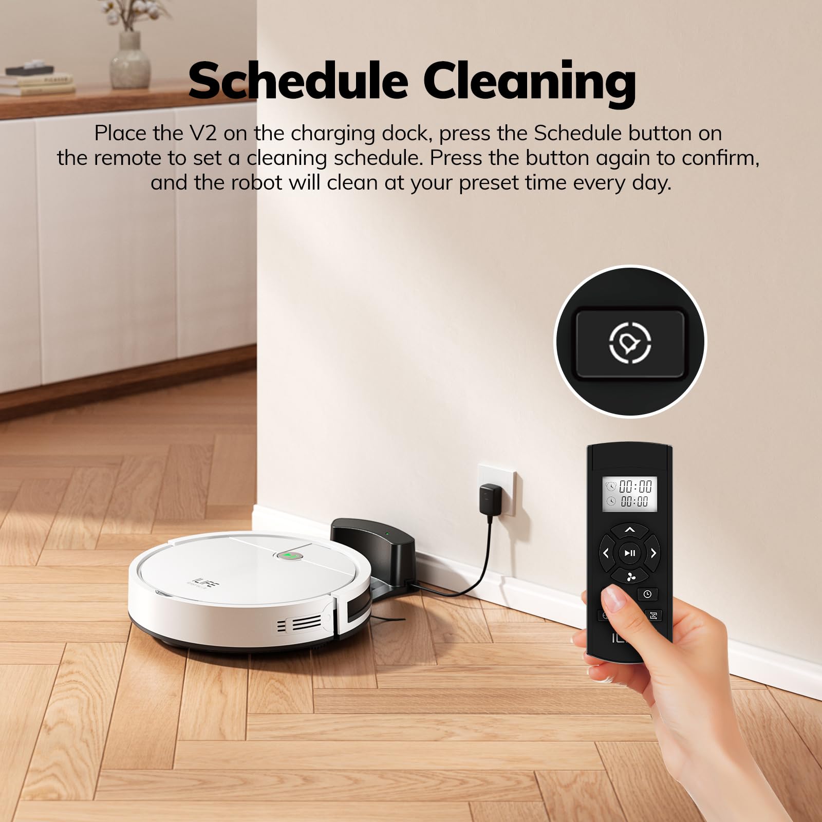 ILIFE V2 Robot Aspirador, aspiración sin enredos, autonomía de 120 Minutos, Aspirador Robot Delgado con Carga automática, Ideal para Pelo de Mascotas y Suelos Duros