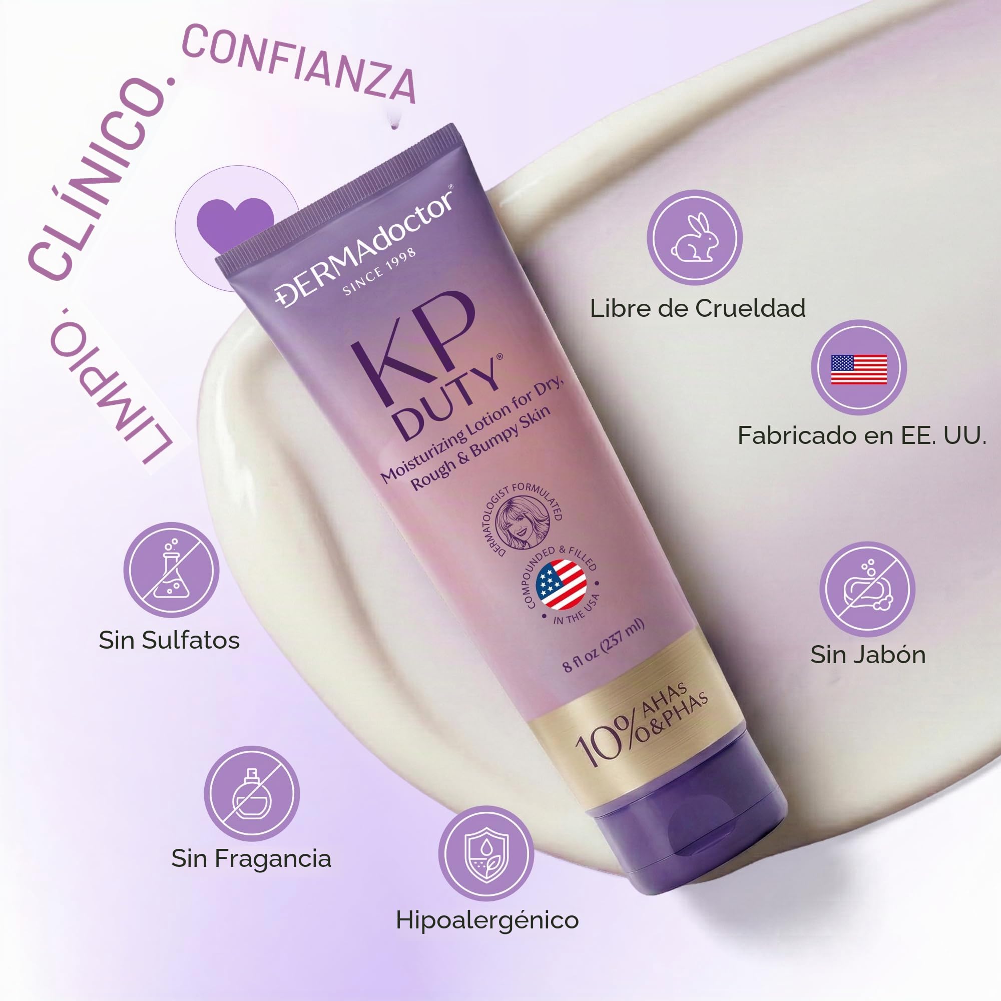 DERMAdoctor: KP Duty Crema Hidratante | Crema Corporal Dermatológicamente | Formulada para Queratosis Pilaris | Suaviza la Piel Seca, Áspera, con Bultos y Pollo | Hidrata y Suaviza | 10% AHAs + PHAs