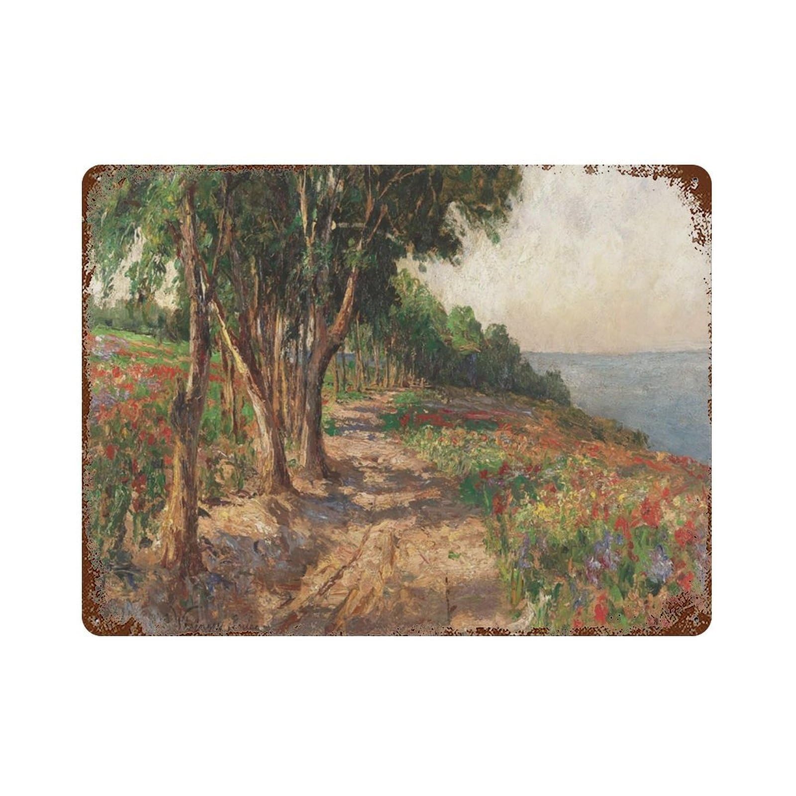 xiaoxiaoshen Vintage Poppy Field Painting_ Rustic Coastal Landscape Wall Decor Art Metal Tin Poster Modern Home Decor Art Home Bar Shop Decorations Vintage Sign 30x40cm