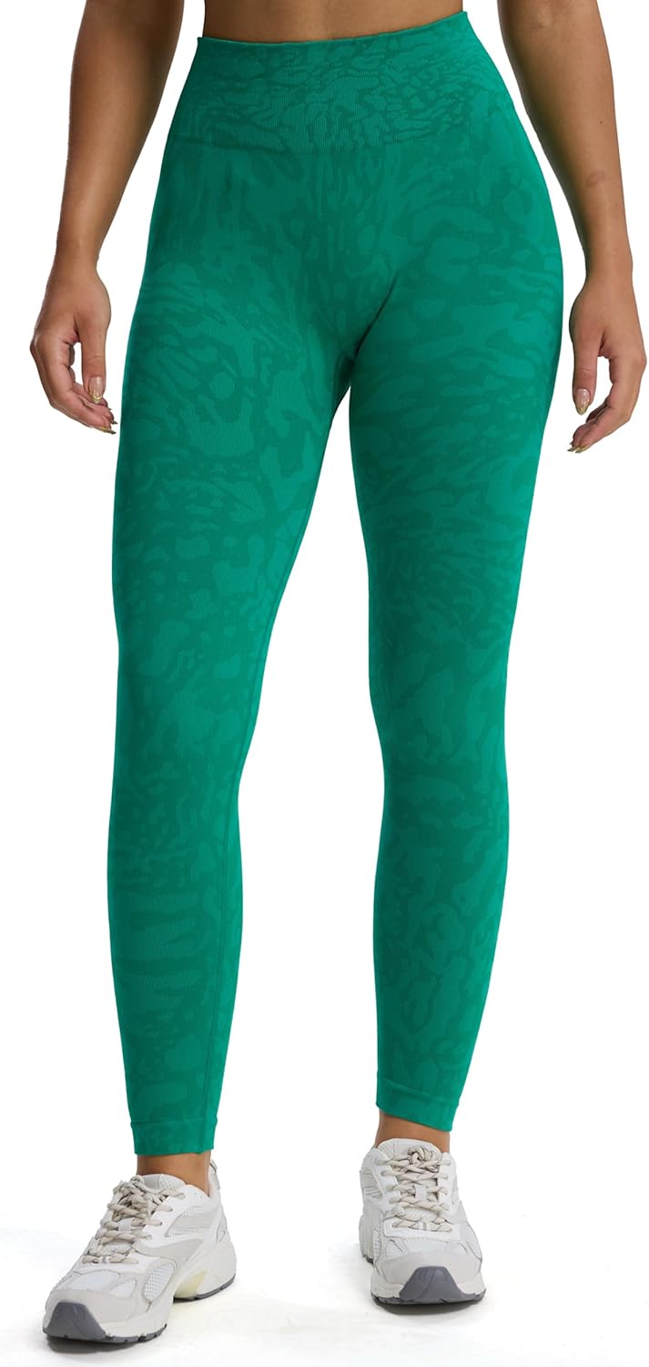 Aoxjox Women's High Waist Seamless Camo Scrunch Legging Knit Workout Yoga Pants 23"