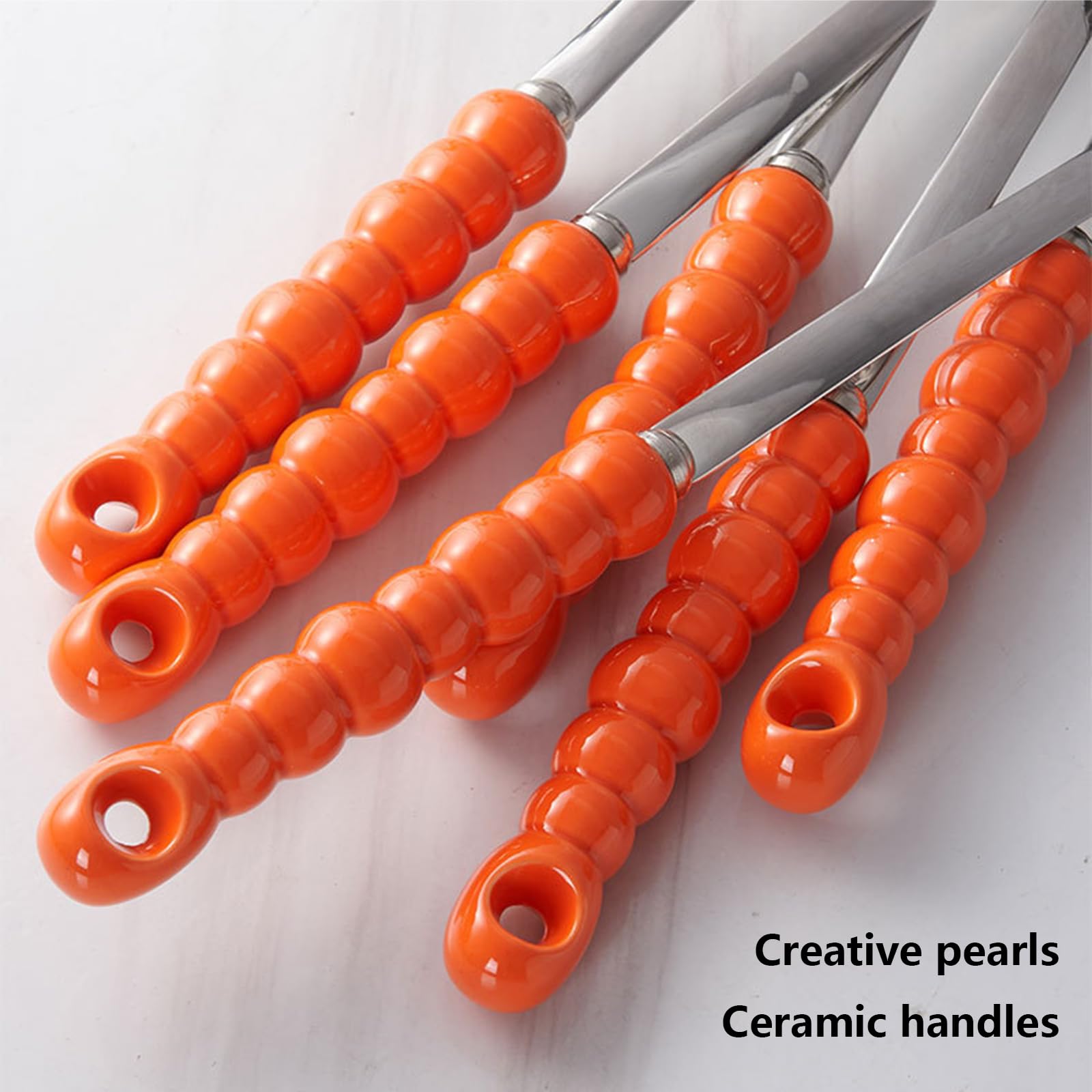 Juego De Utensilios De Cocina De 7 Piezas con Estante Colgante, Juego De Utensilios De Cocina De Acero Inoxidable con Mango De Cerámica, Incluye Cuchara Ranurada, Espátula Ranurada