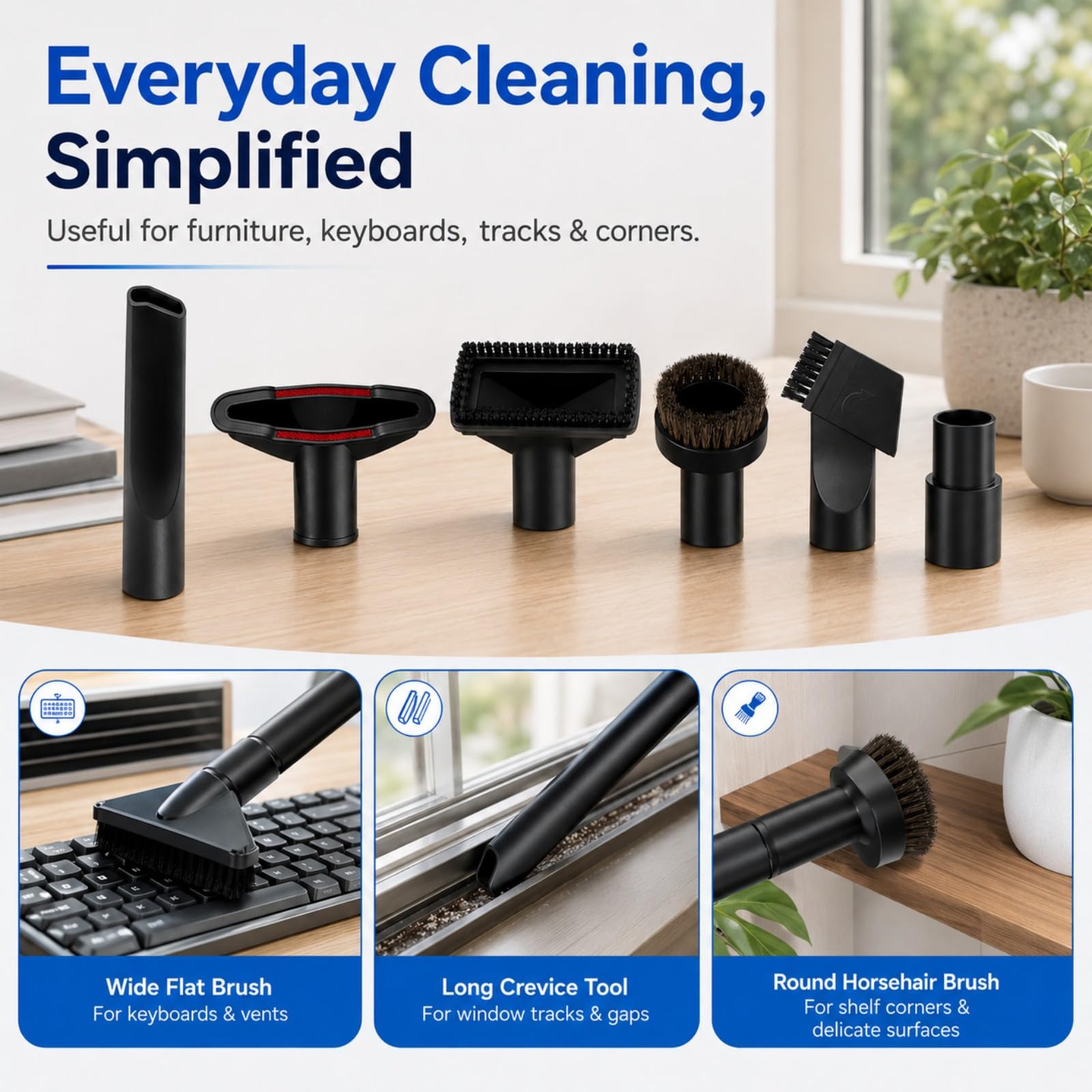 Staubsauger Zubehör Set für Eureka 955A CompleteClean 2012-2013 | 6/9 Teile Set | Universal Adapter | Fugendüse | Rosshaarbürste | Für Auto Sofa Tierhaare | Für Viele Staubsauger Aufsätze
