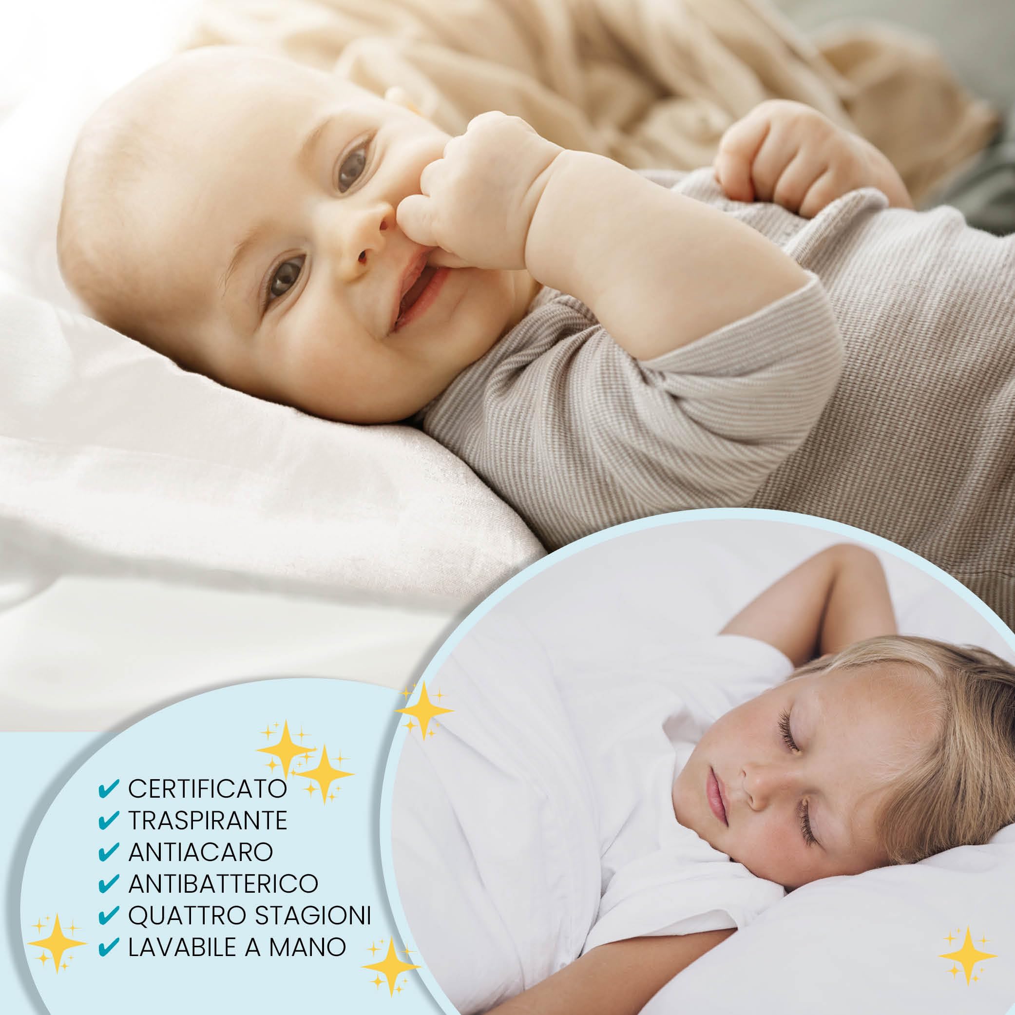 BABY WOLFY-Cuscino Lettino Bambino 40x60cm certificato OEKO-TEX® 1 2 3 4 anni 100% Cotone Antiacaro Anallergico Traspirante Morbido per Letto Culla Passeggino Asilo Nido Made in Italy