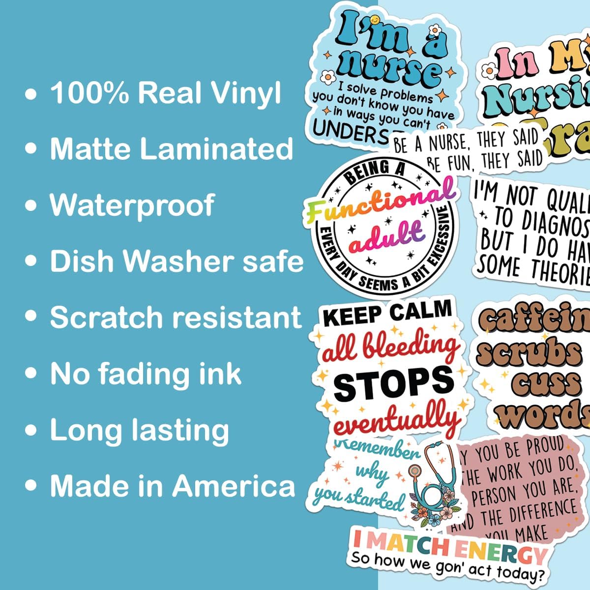 10pcs Nurse Sticker Sheet, Cute Vinyl Decals for Nurses, Nursing Students, Healthcare Workers, Appreciation Gifts, Waterproof, UV-Resistant, for Laptop, Water Bottle, Notebook, Mirror (Design 1) - Image 3