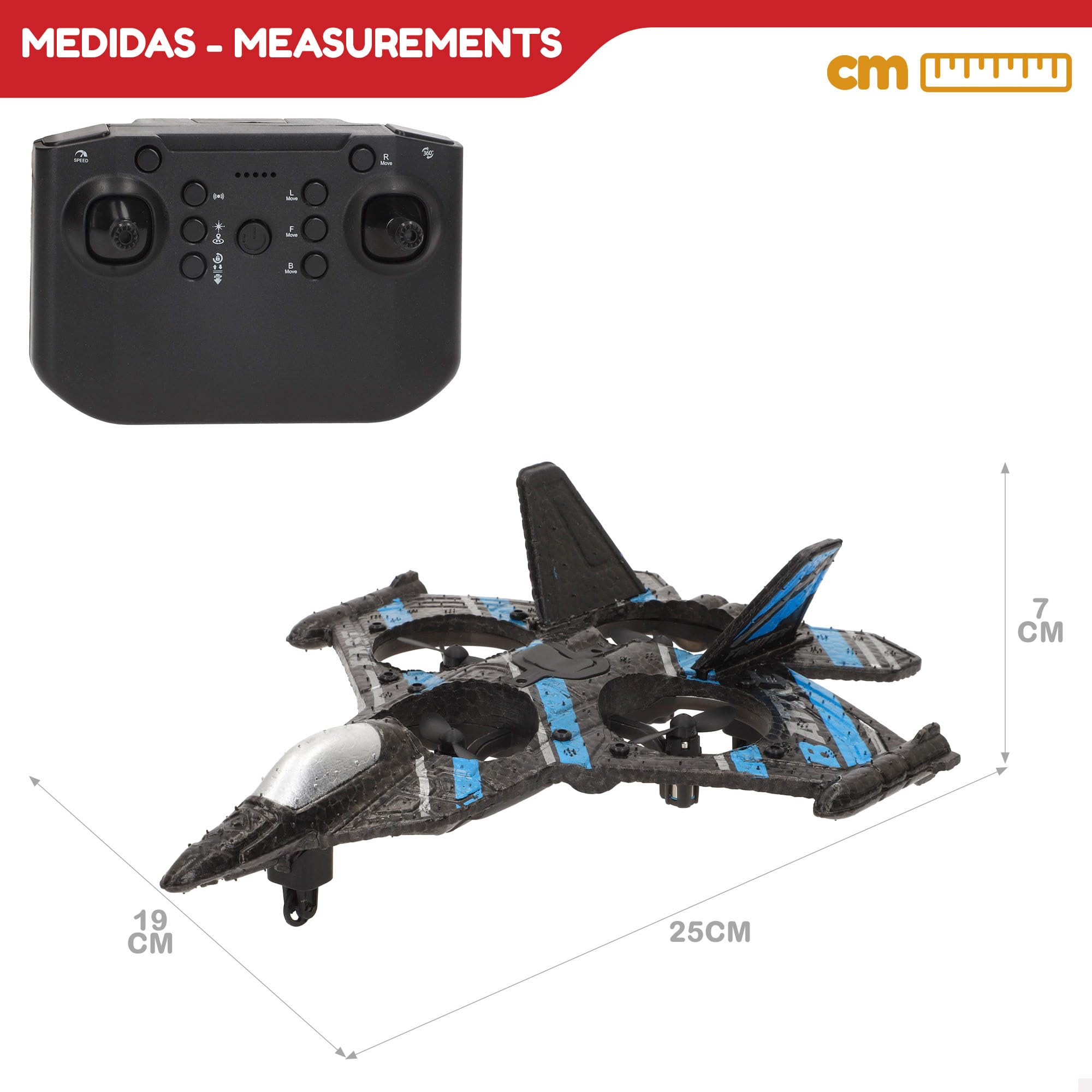 COLORBABY Speed & Go Dron avión de combate teledirigido, luces LED, 50-60 metros, Ajuste dirección, 2.4 GH.z, Giro 360º, Auto despegue y aterrizaje, Aviones combate, RC, Vehículos radiocontrol (41366)