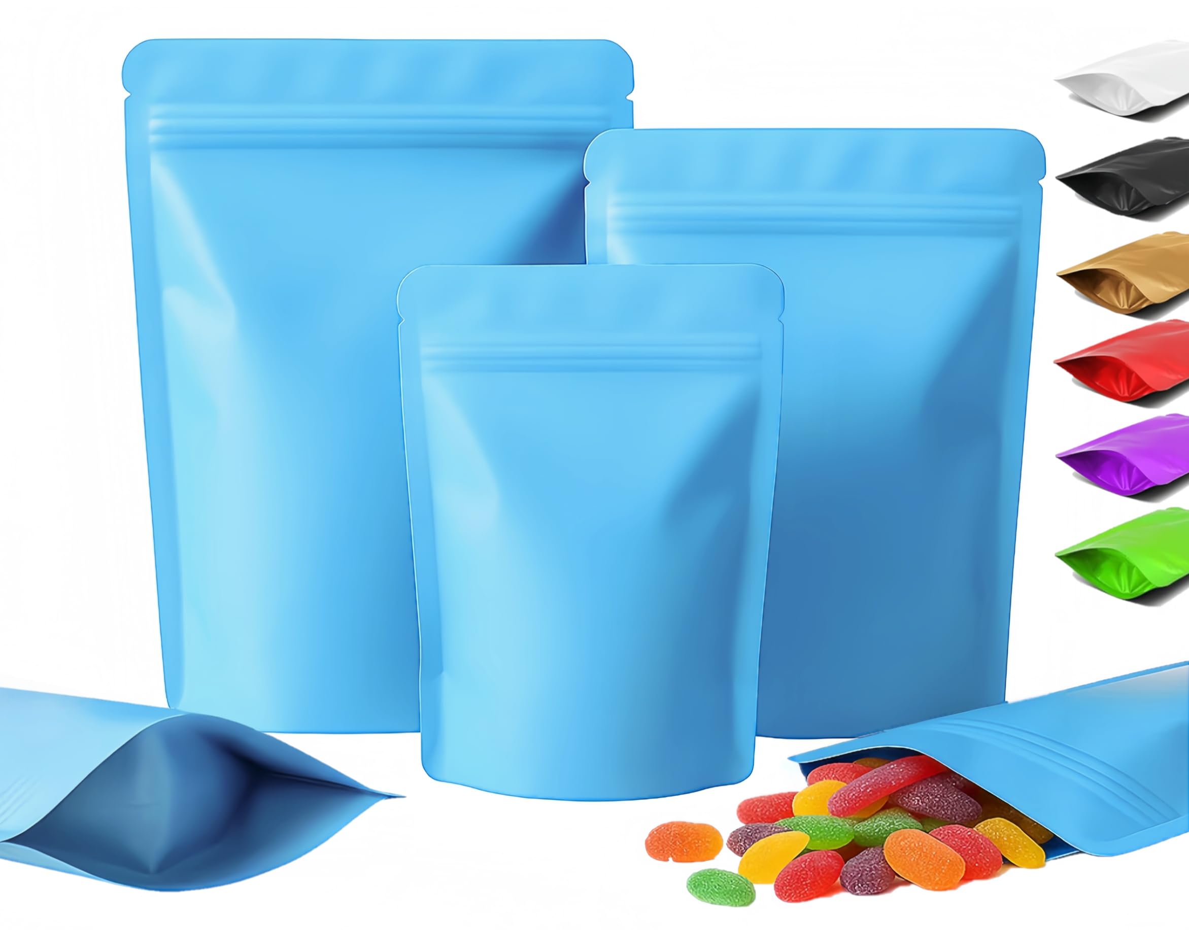 Plaphy 100Pcs Resealable Stand-up Pouches, Mylar Bags (Blue, 15 x 22 cm)