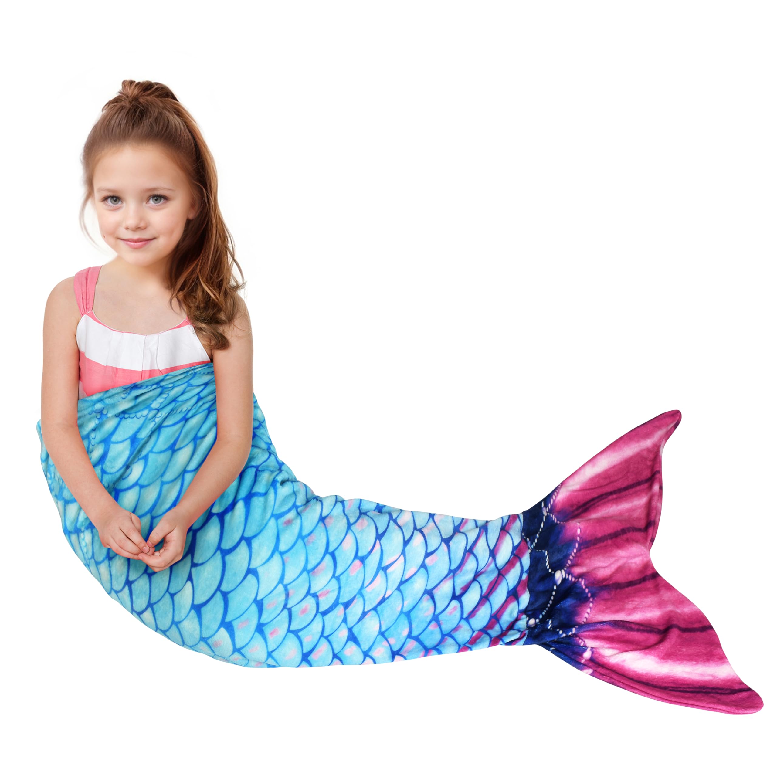 Catalonia Classy Girls Baby Blue Galaxy Mermaid Tail Blanket For Kid Gift - Wearable Blanket 114 X 41 Cm, Soft Plush Flannel Sleeping Bag For All Seasons, Shiny Fish Scale Pattern,