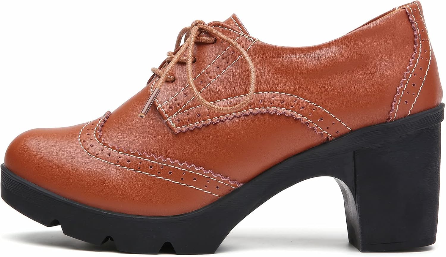 DADAWEN Women's Classic T-Strap Platform Mid-Heel Square Toe Oxfords Dress Shoes - Image 3