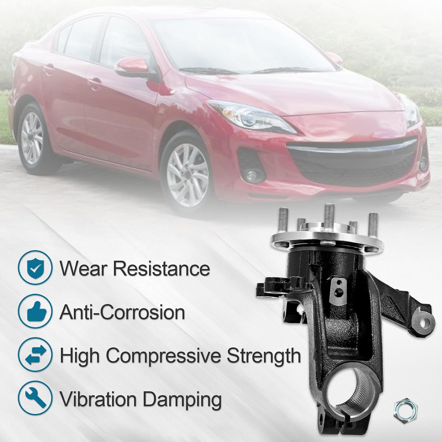 BBM2-33-021C 686-380 Front Passenger Side Steering Knuckle compatible with Mazda 3 2010-2013 RH Front Right Side Steering Knuckle Replace# BBM233021C BBM2-33-021 BBM233021
