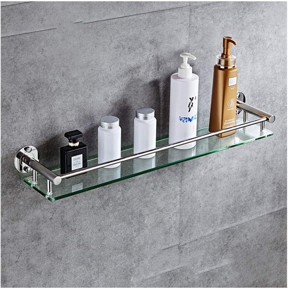 Bathroom Shelf 8mm Tempered Glass Shelves with Rail Wall Mounted SUS304 Stainless Steel (Size : 12 * 50cm) ()