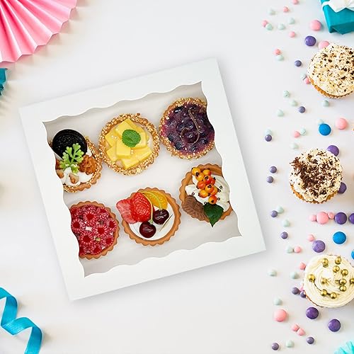 Miniatura 4 de XINHPKGG Paquete de 20 cajas para tartas de 10 x 10 x 25 pulgadas cajas de galletas de San Valentín con ventanas cajas de pastelería cajas de postre