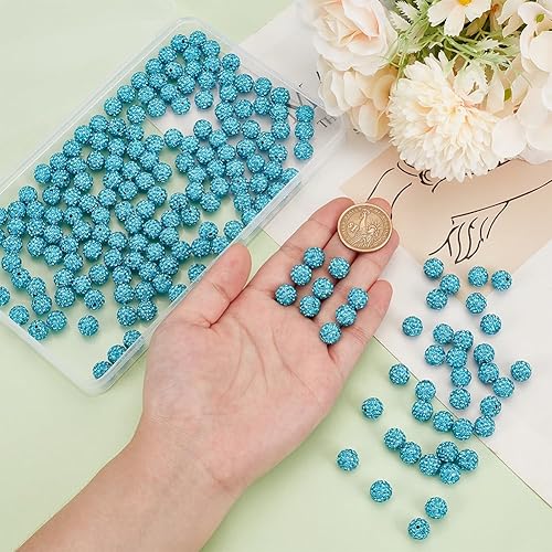 Miniatura 210 de Pandahall - Bolas de arcilla de 10 mm, tipo discoteca con 100 unidades, cuentas de polímero de arcilla con diamantes de imitación, creaciones