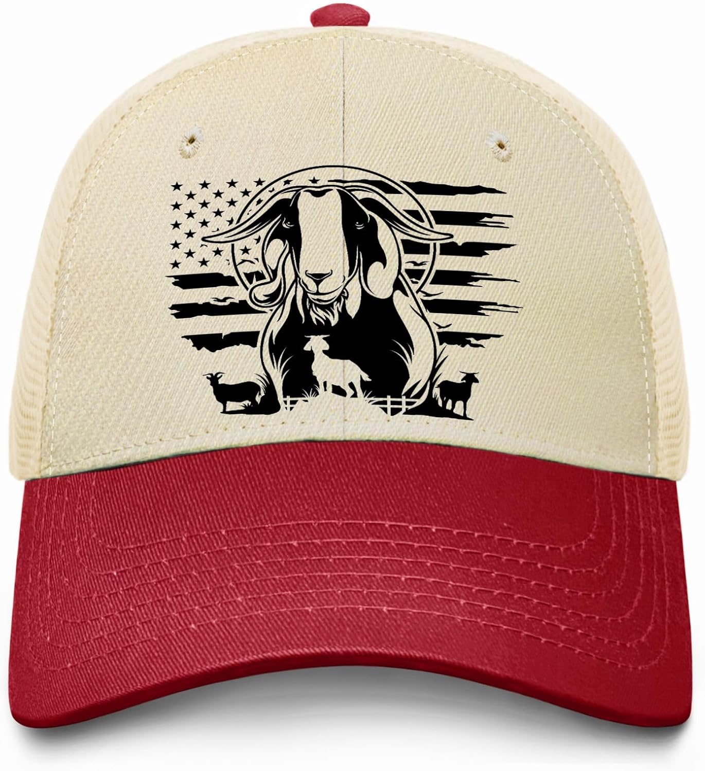 Farm Animals Patriotic Goat Rustic Patriotic Farm Animals Dad Hat USA Flag Print Two-Tone hat