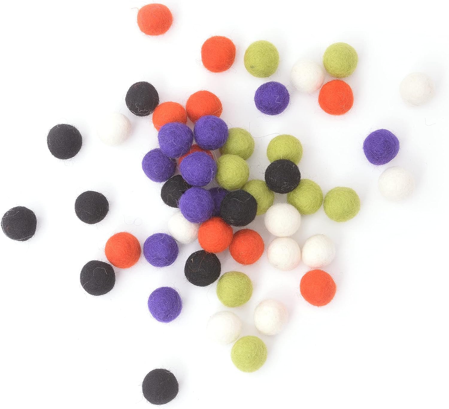 Glaciart One Wool Felt Balls (50 Pieces) 0.8 Inch (2cm), 100% New Zealand Wool, 5 Colors (Green, White and More) Hand-Felted in Nepal - Halloween Party Decoration for Felting and Garland