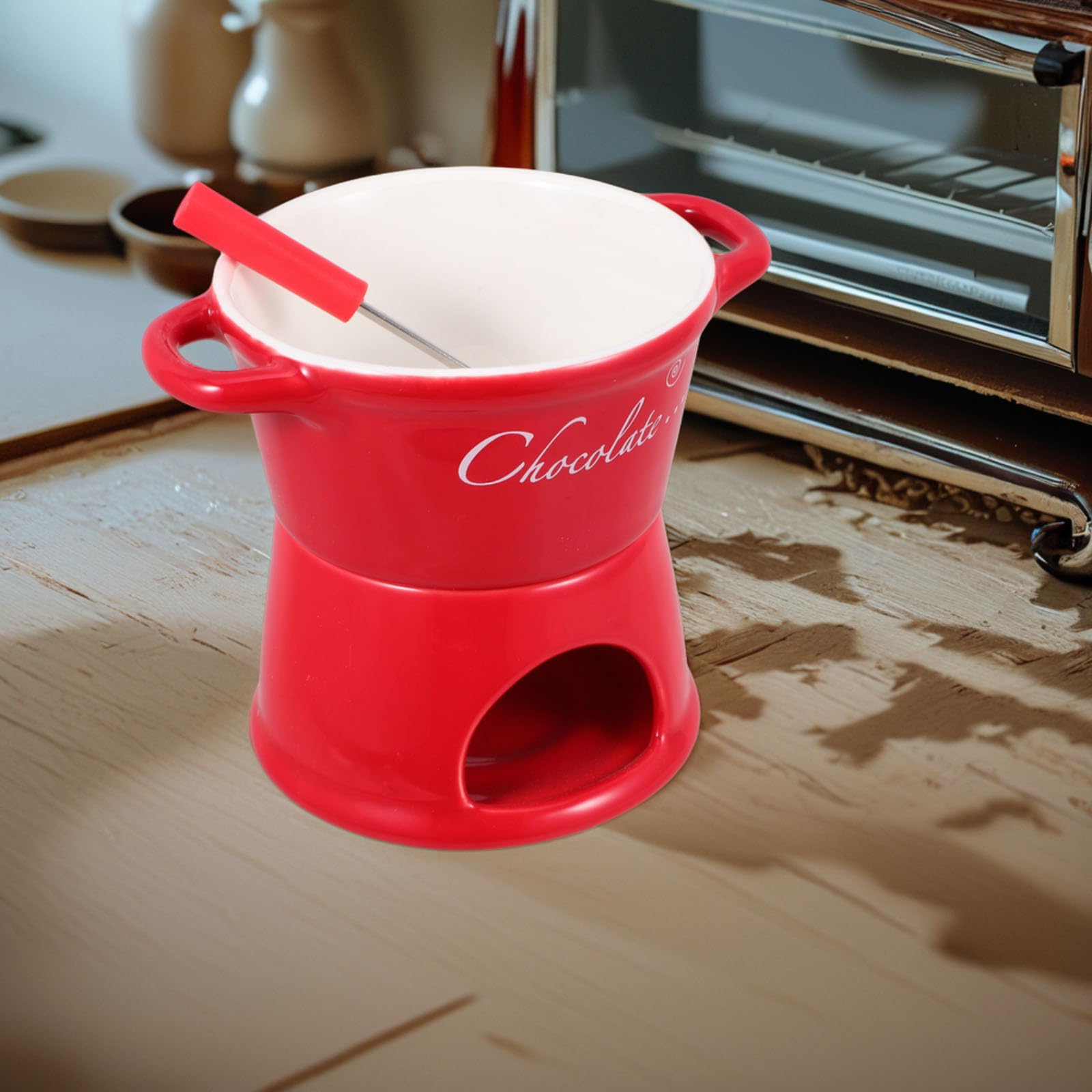 BETOOKY Pentola per Fonduta in Ceramica Rossa per Cioccolato e Formaggi