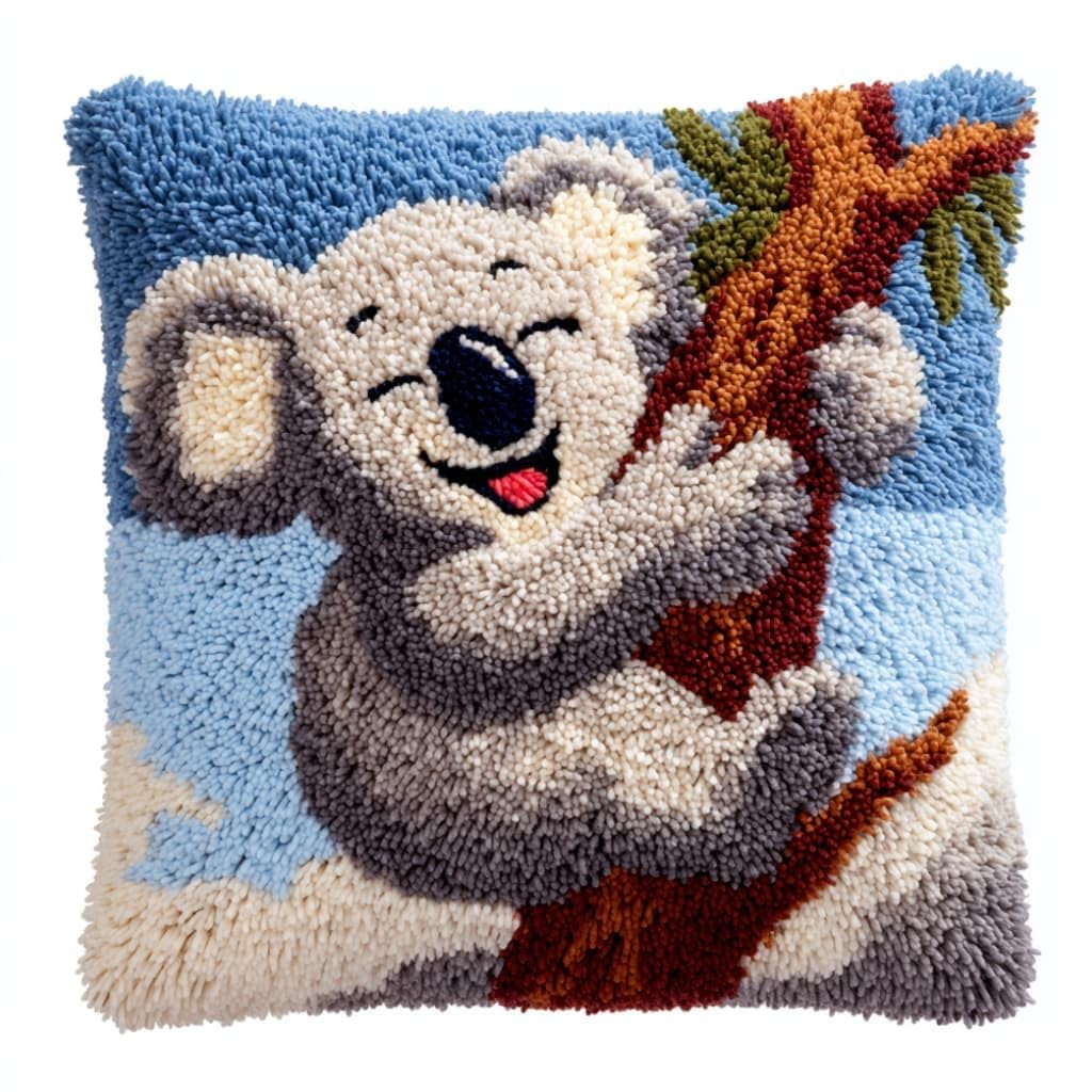 Taxpy Latch Hook Cushion Kits Koala Pillowcase Kits Embroidery Kit 17X17 Inch DIY Needlework Pillow Cover Sofa Cushion Rug Making