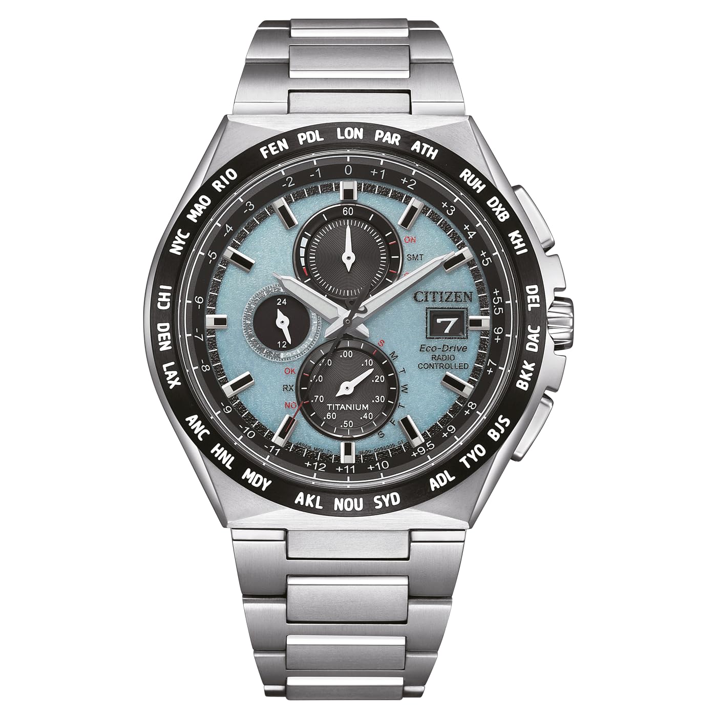 Citizen Armbanduhren – Funkchronograph AT8238-84M, Super Titanium, silber/hellblau