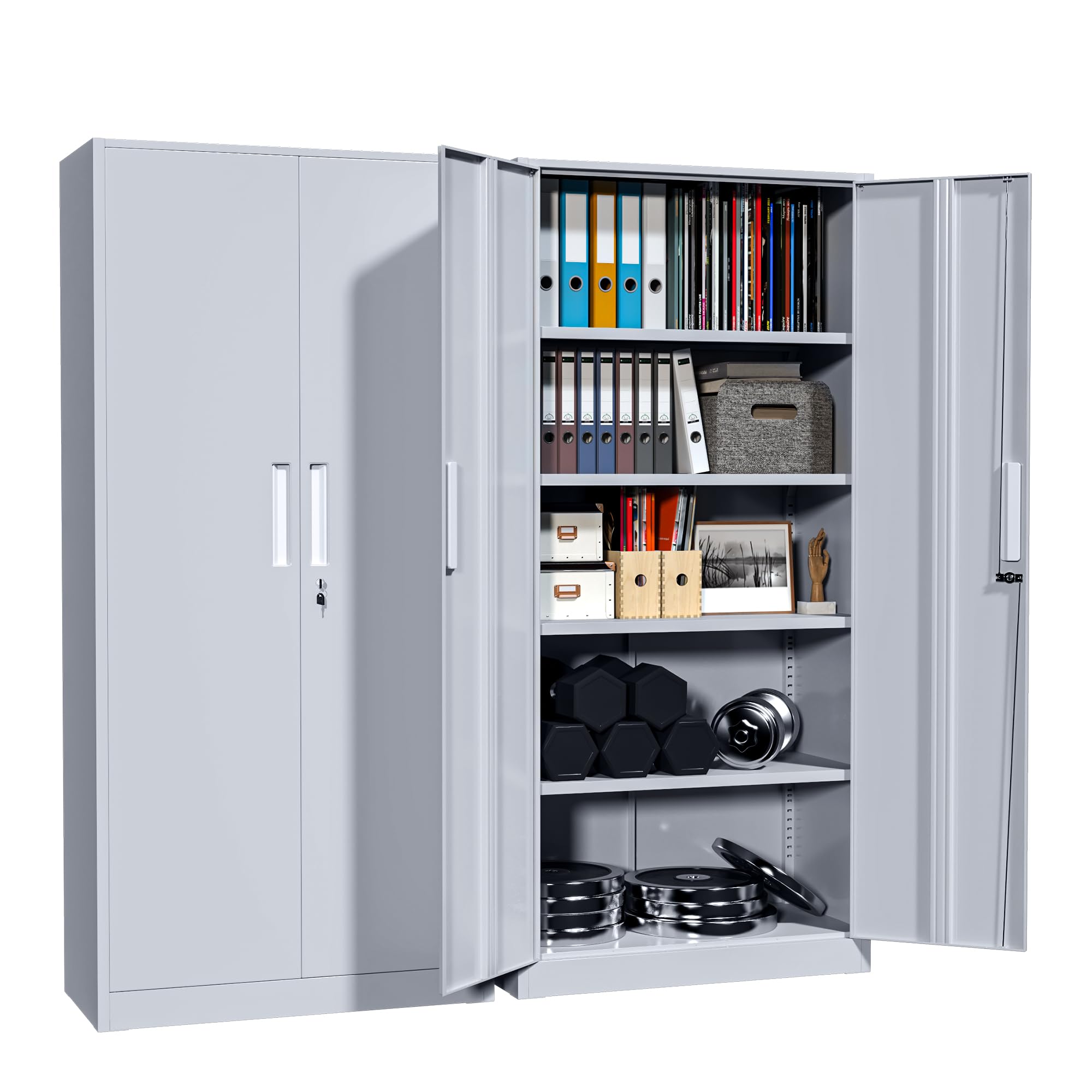 Superday 71" Lockable Steel Storage Cabinet, Locking Metal Storage Cabinets, Grey Metal Cabinet with 2 Doors and 4 Adjustable Shelves for Garage, Home