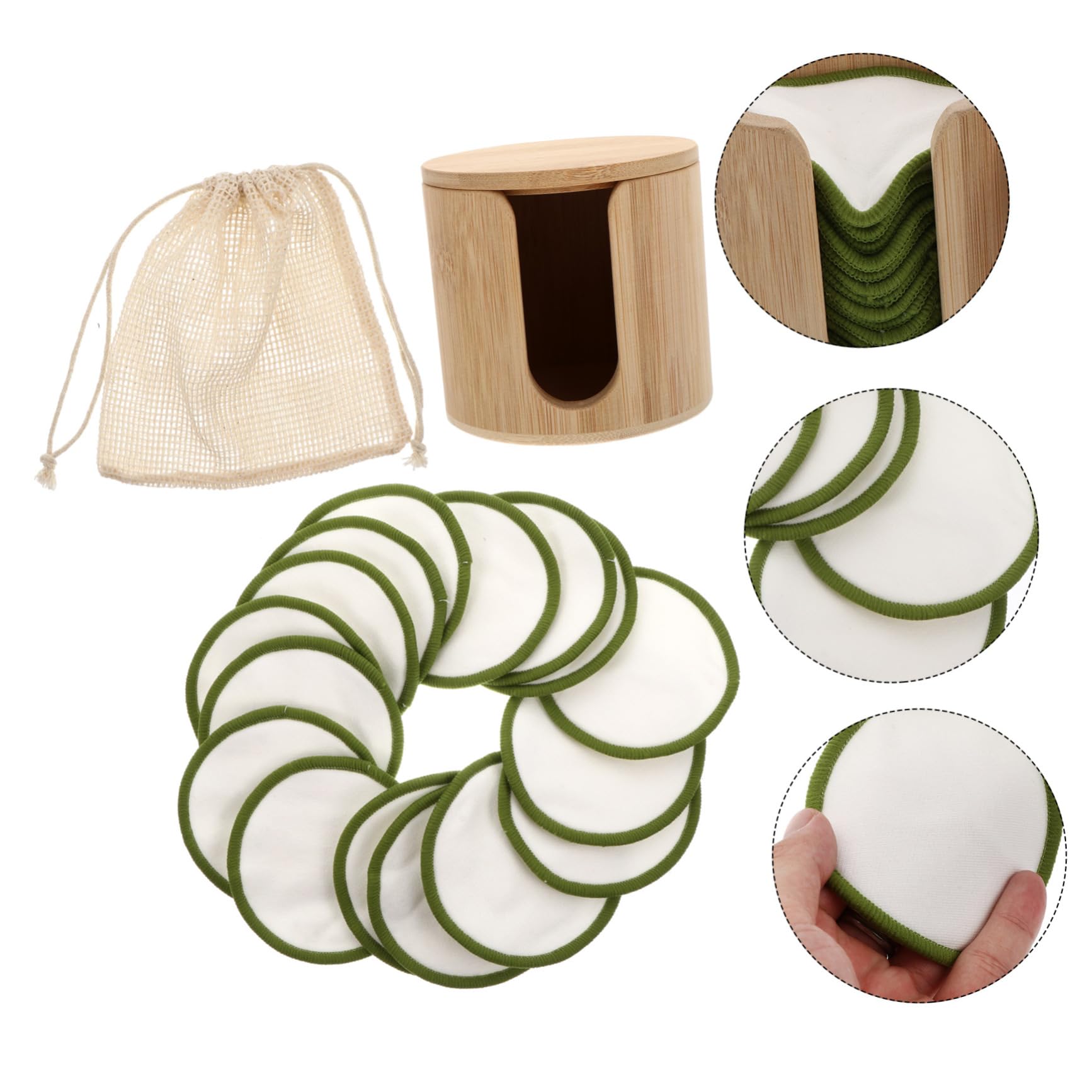 Dischetti Struccanti Riutilizzabili 18 Pezzi in Fibra di Bambù Verde | Kit Supporto e Borsa, per Viaggio e Campeggio, Lavabili, Delicati sulla Pelle del Viso