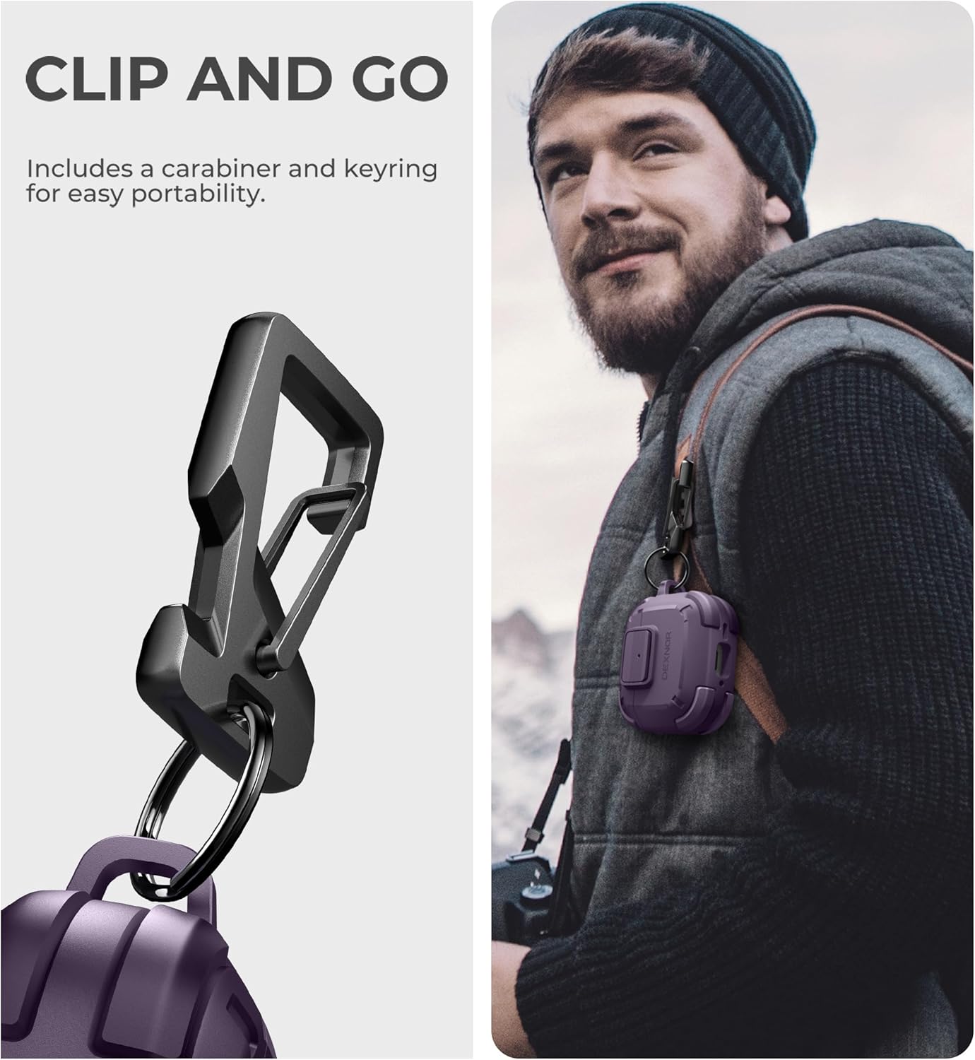 Dexnor for AirPods 4 Case with Drop-Proof Lock, Shockproof Rugged Bumper Cases Protective Cover with Carabiner & Keyring & Cleaner Kit for AirPods 4th Generation 2024 Purple