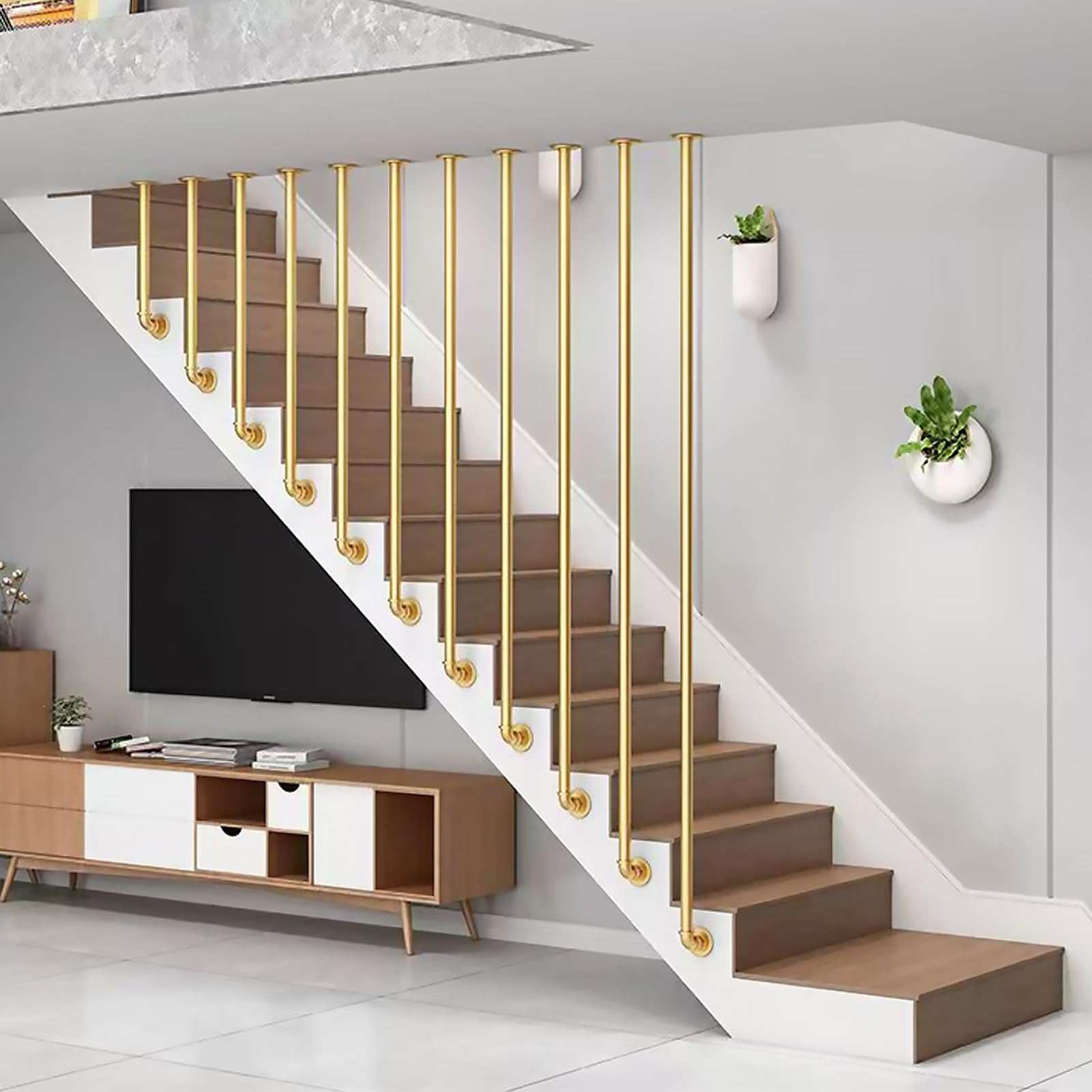 Rampe d escalier de plafond dorée pour sécuriser sans percer le sol