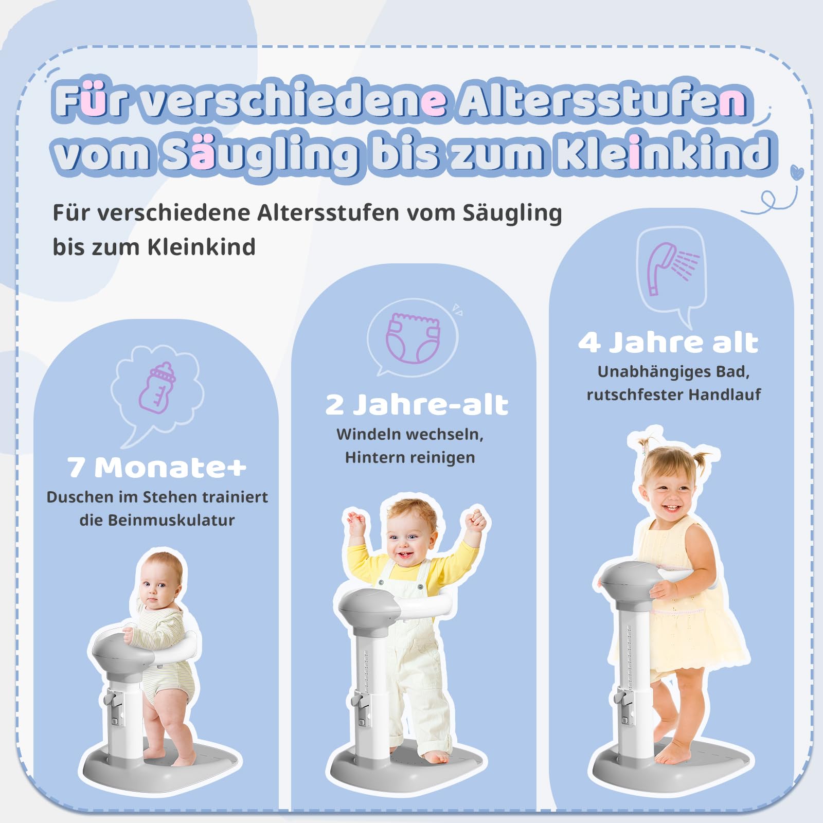 COOSEYA® Baby Dusche Ständer – Einstellbarer Baby Shower Stand Support mit AntiRutsch-Basis, Duschständer Kind, Anstelle eines Badewannensitzes baby – zum Baden, Windelwechseln und Waschen des Popos