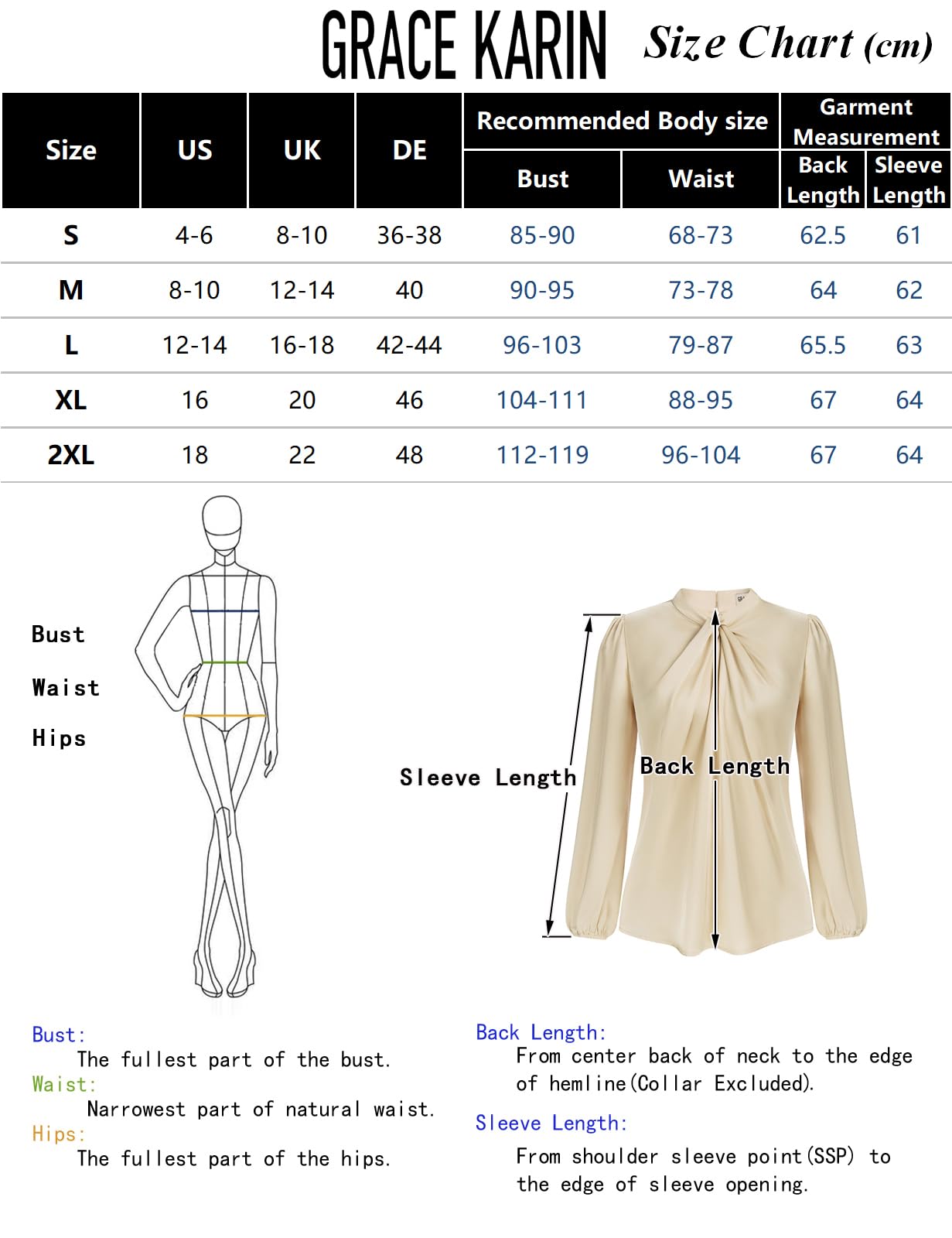 GRACE KARIN Blusa Elegante Donna Maniche Lunghe a Lanterna Tinta Unita con Scollo Rotondo da Ufficio Casual