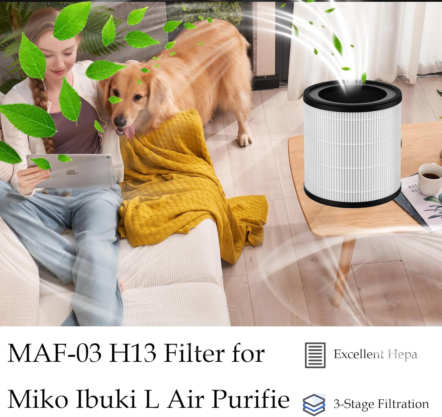 MAF-03 H13 Air Filter for Miko Ibuki L Air Purifier MA-03 MA-03CW Part MAF-03 with Activated Carbon & HEPA Filter 3 Stage Filtration - 2 Pack - Image 2